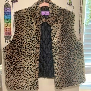 Faux Fur Leopard Animal Print Jacket Vest Large